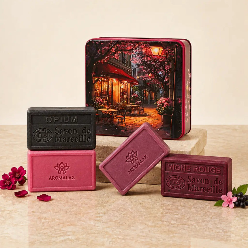 Sensual Evening — zamknięte pudełko i 4 mydła marsylskie AromaLax